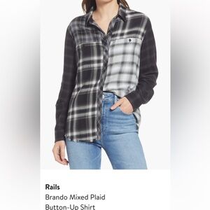 Rails Skyline Mixed Plaid Button-Up Shirt - Black and White